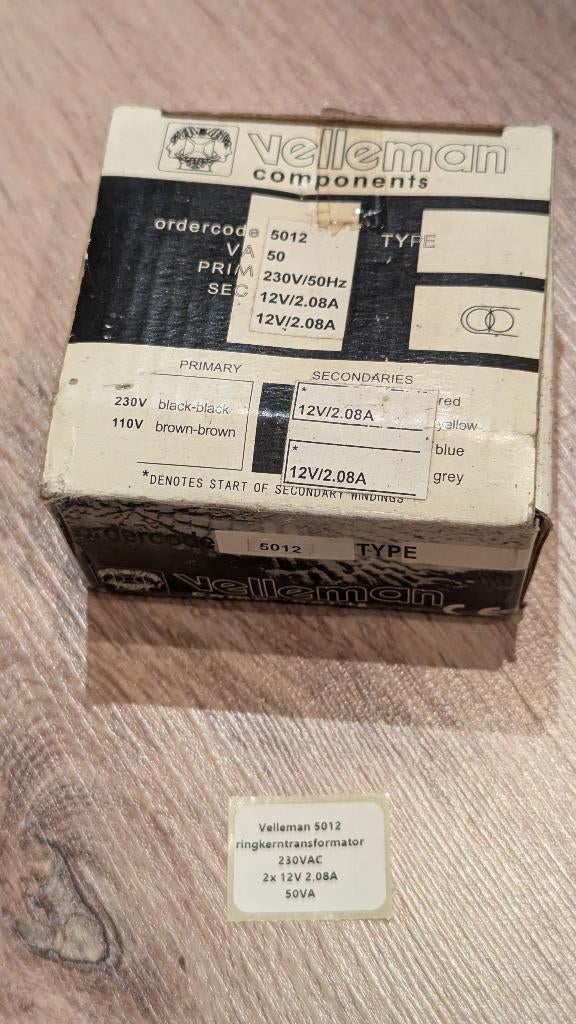 Velleman ringkerntransformator 50VA 2x 12V, Hobby en Vrije tijd, Elektronica-componenten, Ophalen of Verzenden, Nieuw
