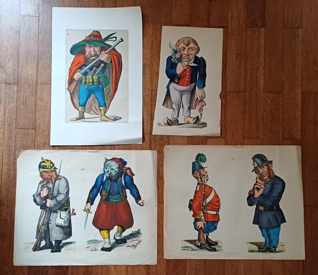 Handgekleurde litho's karikaturen Duitsland?, Antiek en Kunst, Kunst | Litho's en Zeefdrukken, Ophalen of Verzenden