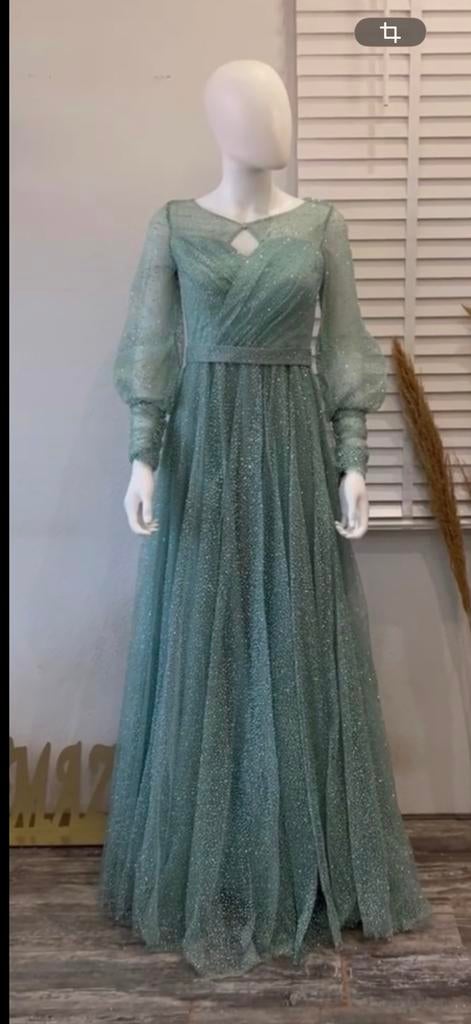 Mintgroene Galajurk met Glitters/abiye- Maat 38, Maat 38/40 (M), Galajurk, Ophalen of Verzenden, Zo goed als nieuw