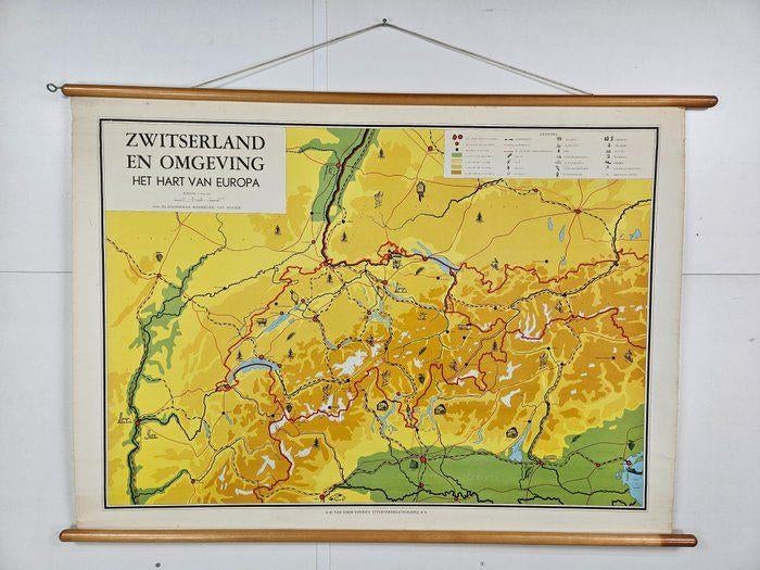 Kaart van Zwitserland en omgeving, Antiek en Kunst, Antiek | Schoolplaten, Ophalen of Verzenden, Aardrijkskunde