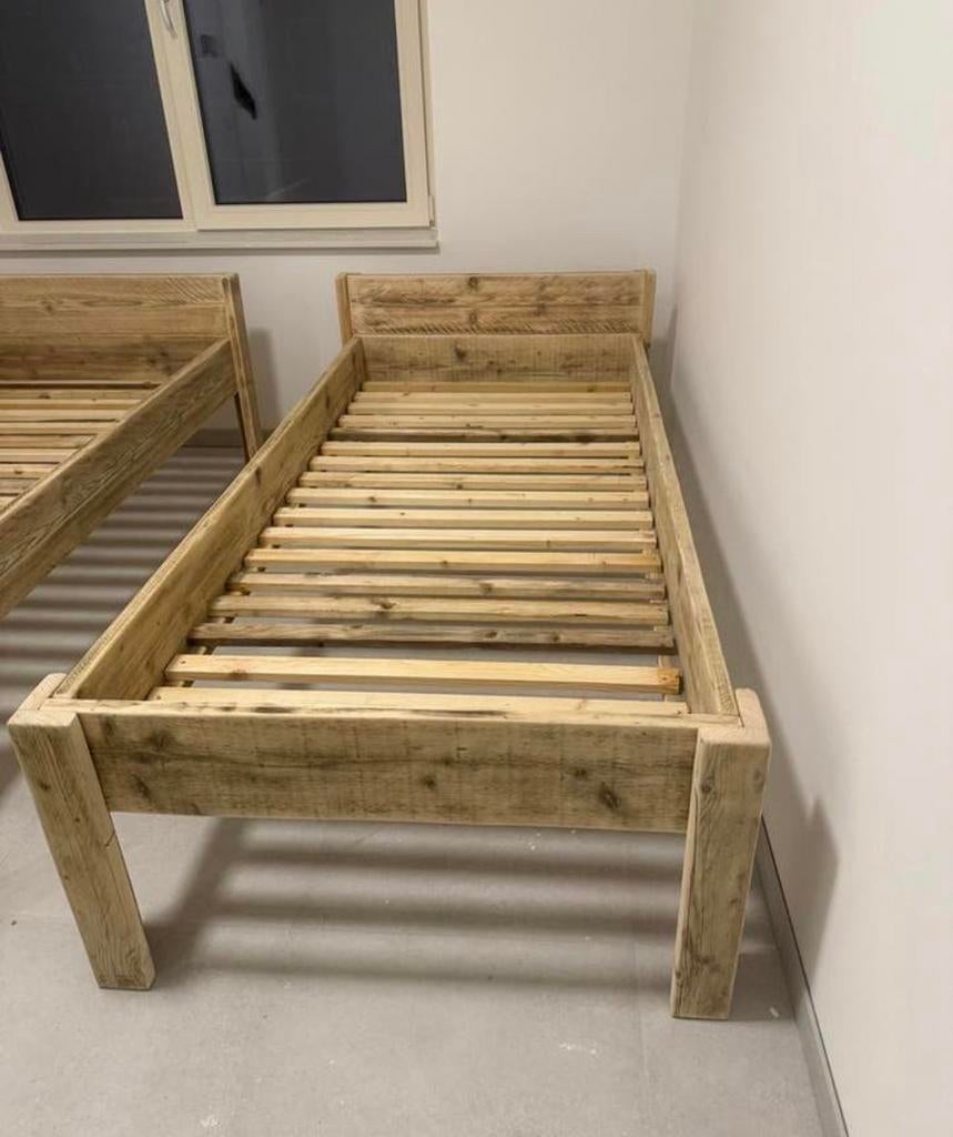 Steigerhouten eenpersoonsbed met lattenbodem, 90 cm, Steigerhout, Ophalen of Verzenden, Zo goed als nieuw