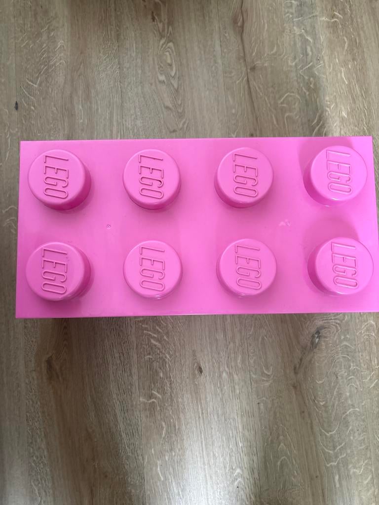 Roze LEGO opbergdoos - Grote steen, Kinderen en Baby's, Speelgoed | Duplo en Lego, Ophalen, Zo goed als nieuw, Losse stenen, Lego