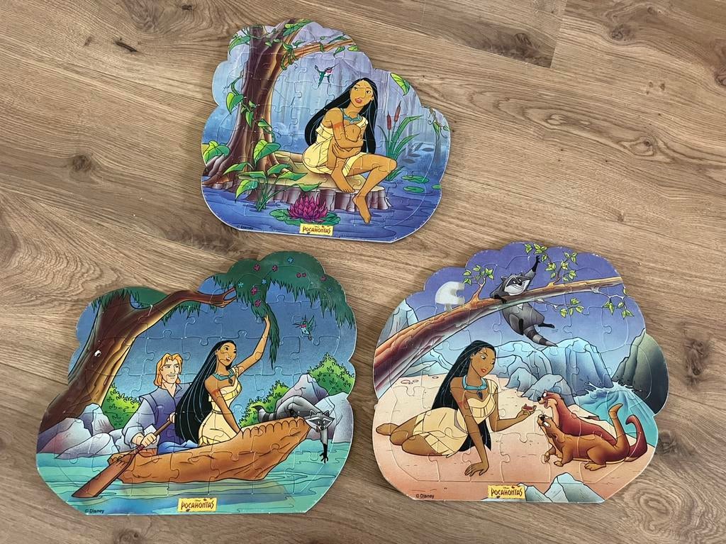 Drie Pocahontas puzzels, Hobby en Vrije tijd, Denksport en Puzzels, Ophalen of Verzenden, Minder dan 500 stukjes, Gebruikt, Legpuzzel