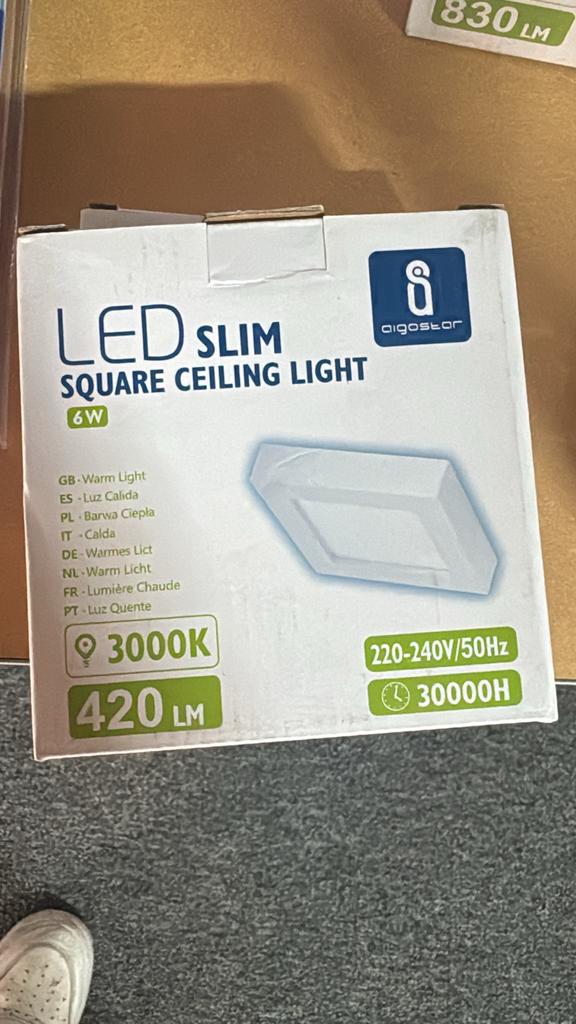 LED Slim Vierkante Plafondlamp 6W 3000K 420LM, Ophalen of Verzenden, Nieuw, Kunststof