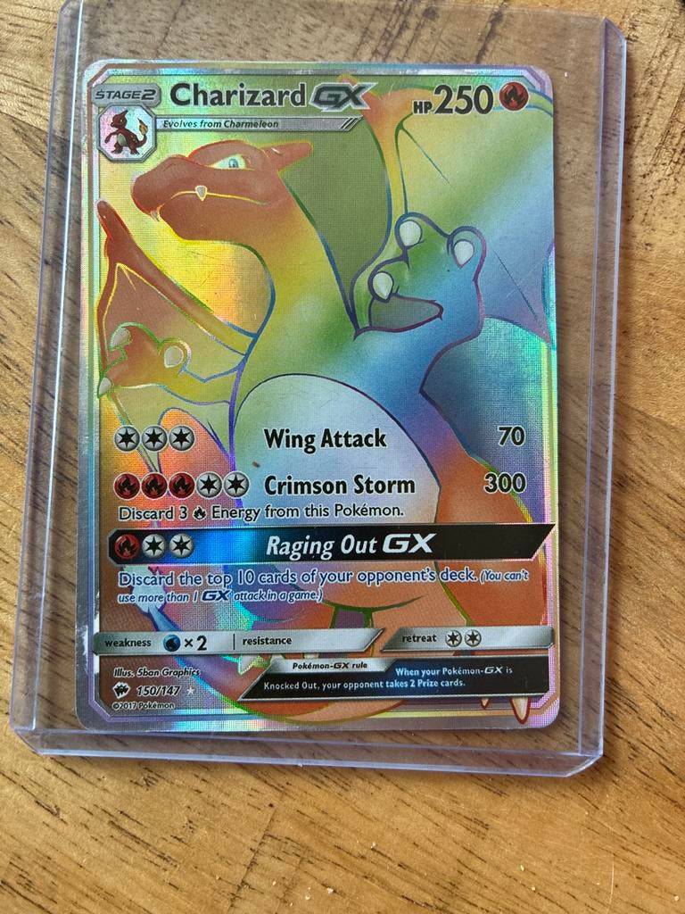 Charizard GX Rainbow Rare 150/147 Pokémon Kaart, Ophalen of Verzenden, Zo goed als nieuw, Losse kaart, Foil