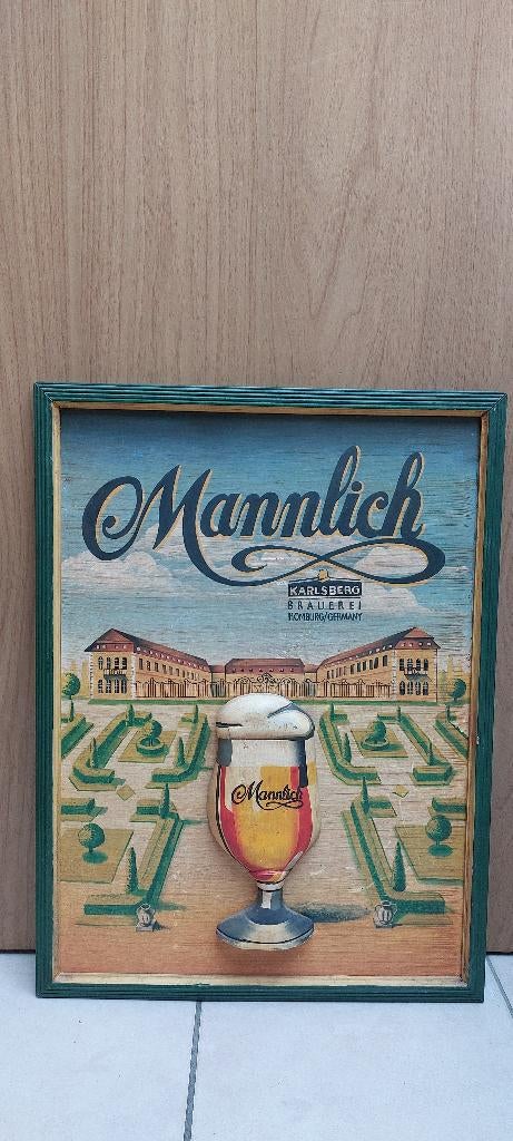 Authentiek houten pubbord bier Karlsberg Mannlich, Ophalen of Verzenden, Nieuw, Reclamebord, Plaat of Schild, Overige merken