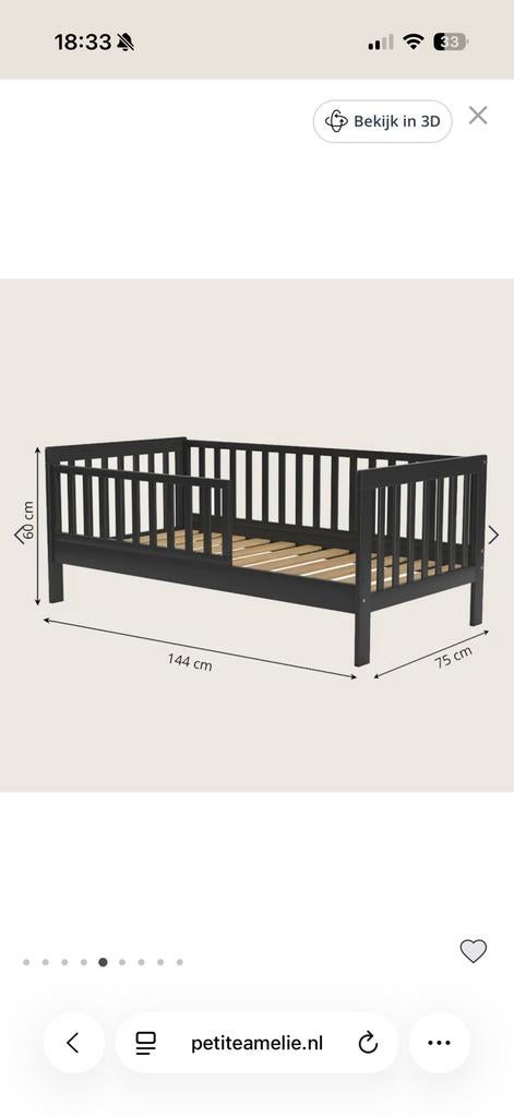 Peuterbed petitie amelie zwart, Kinderen en Baby's, Kinderkamer | Bedden, Ophalen, Zo goed als nieuw, 140 tot 160 cm, 70 tot 85 cm
