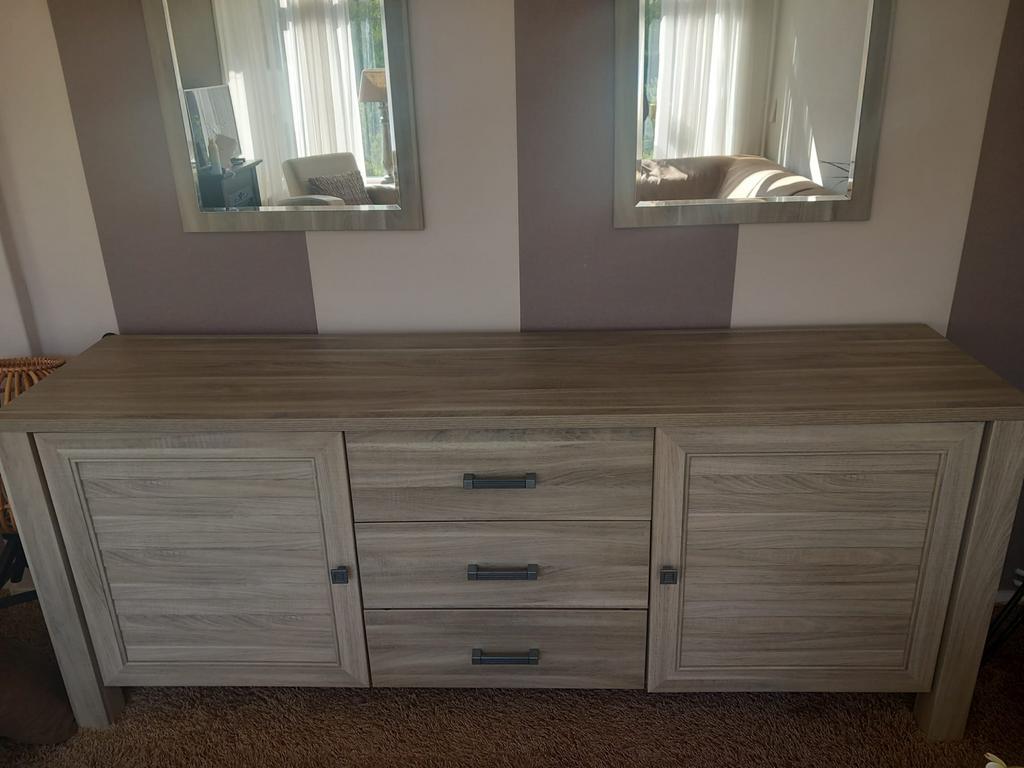 dressoir met lades en deuren - Grijs houtlook, Ophalen, Gebruikt, 150 tot 200 cm, Met lade(s)