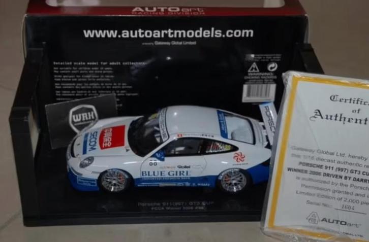 1:18 Porsche 911 GT3 #88 Blue Girl PCCA 80684 Autoart WRH, Hobby en Vrije tijd, Modelauto's | 1:18, Zo goed als nieuw, Auto, Autoart