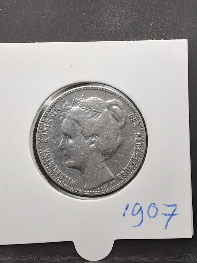 1 gulden 1907 Koningin Wilhelmina, Postzegels en Munten, Munten | Nederland, 1 gulden, Zilver, Ophalen of Verzenden, Koningin Wilhelmina