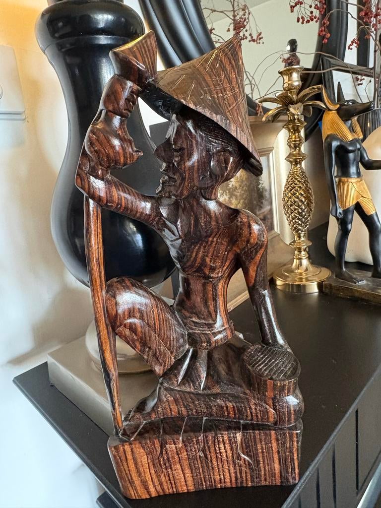 Uniek handgesneden houten beeldje uit Bali, Indonesië, Ophalen of Verzenden