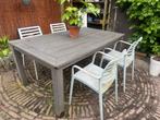 Tuintafel donkergrijs rechthoekig incl 4 stoelen, Ophalen, Gebruikt, Rechthoekig, Kunststof