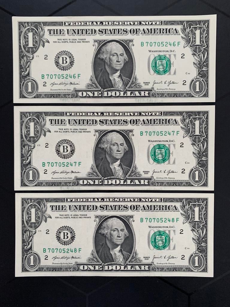 🇺🇸 USA 3 X $1 Dollar 💵 UNC opeenvolgend, Postzegels en Munten, Bankbiljetten | Amerika, Verzenden, Noord-Amerika, Setje