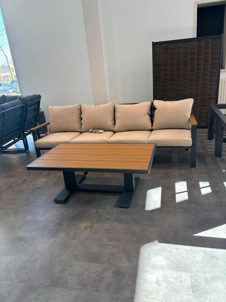 4-persoons zitsbank aluminium met verstelbare tafel, Huis en Inrichting, Banken | Bankstellen, Nieuw, Rechte bank, Vierpersoons of meer