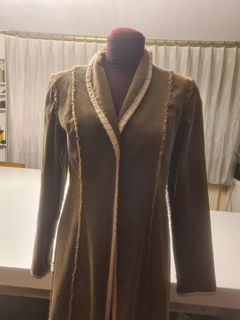 Elegante ribfluwelen jas met oranje voering, Groen, Ophalen, Maat 38/40 (M), Onbekend