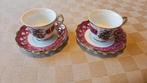 2 kopjes en schotels porselein paars wit Versailles puntgaaf, Nieuw, Ophalen of Verzenden, Overige stijlen, Kop(pen) en/of Schotel(s)