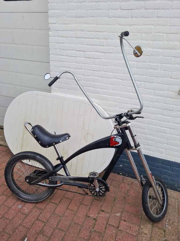 Unieke Chopper Fiets - Zwart met Chrome Details, Ophalen, Gebruikt, Staal, Minder dan 47 cm