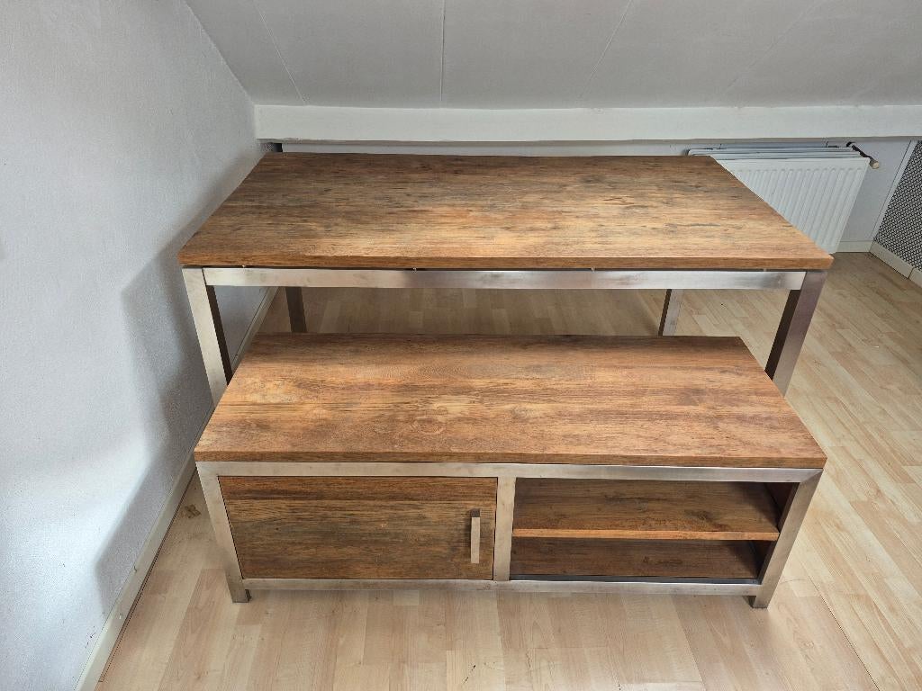Eettafel en tv-meubel Teak, Huis en Inrichting, Tafels | Eettafels, Ophalen, Gebruikt, Teakhout, 50 tot 100 cm