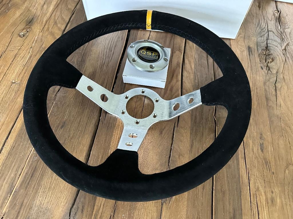 QSP 350mm 90mm suede zilver sportstuur autostuur stuur