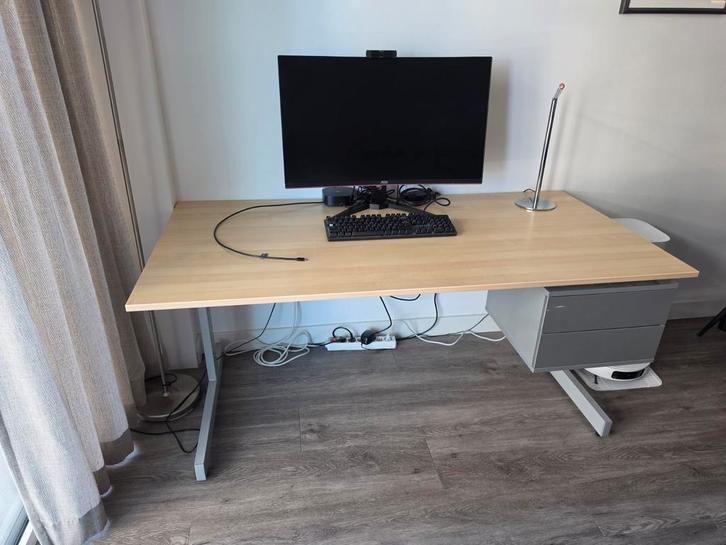 Bureau met ladekast en bureaustoel - 160x80x72 cm, Huis en Inrichting, Bureaus, Gebruikt, Bureau-kast combinatie, IKEA, Hout, Ophalen of Verzenden