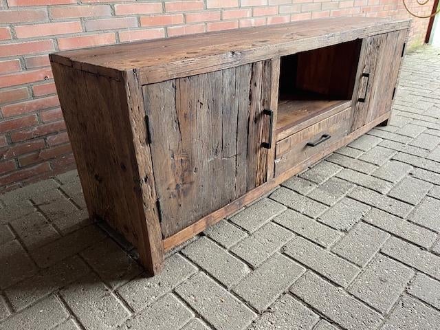 TV meubel 160cm br massief Oud hout voorraad snelle levering, 150 tot 200 cm, Nieuw, Minder dan 100 cm, 25 tot 50 cm