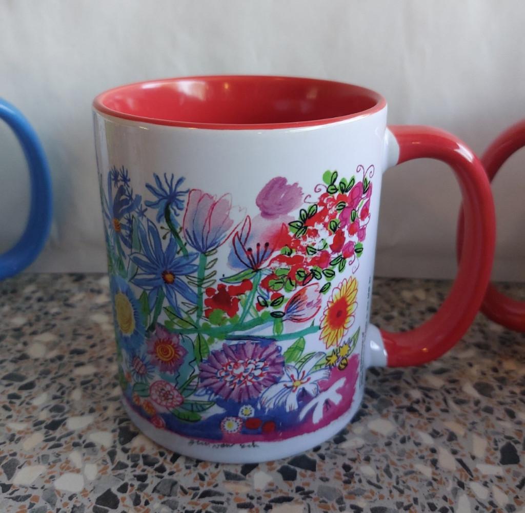 Beker Guus van Eck Bloemen in een vaas rood met oor, Ophalen of Verzenden, Zo goed als nieuw, Overige stijlen, Kop(pen) en/of Schotel(s)