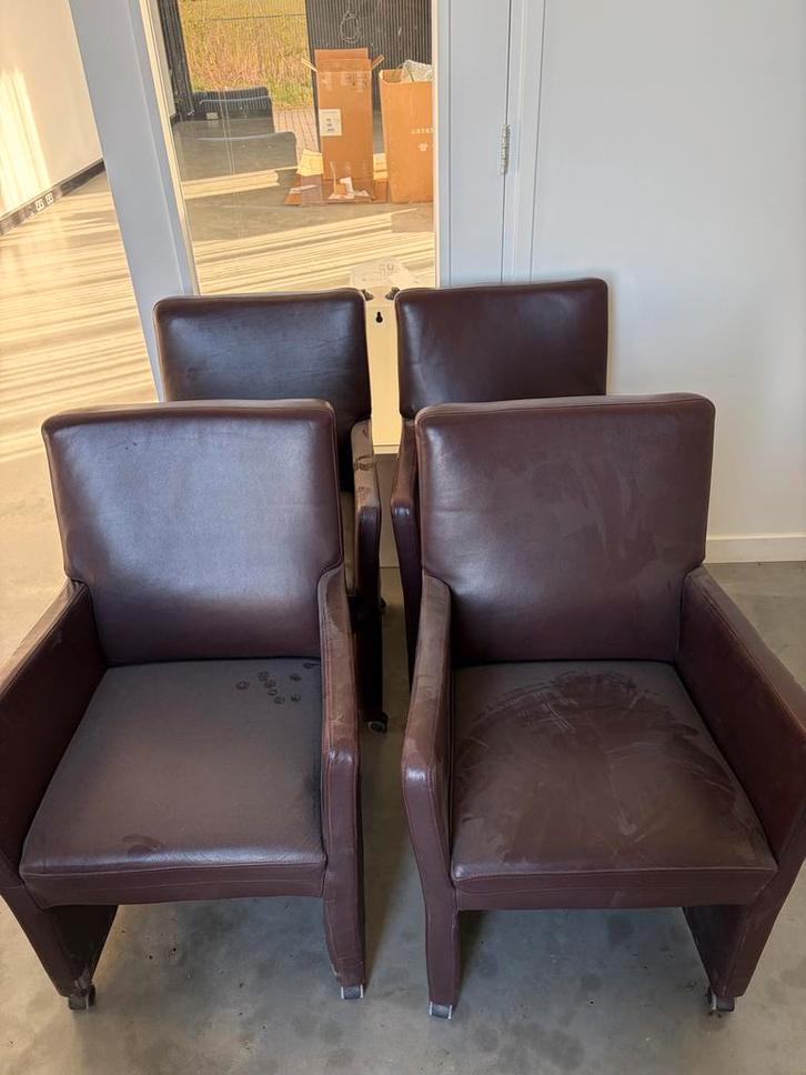 Set van 4 leren eetkamerstoelen - Aubergine, Huis en Inrichting, Stoelen, Gebruikt, Vier, Leer, Overige kleuren, Ophalen