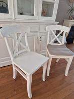 6 Witte Houten Eetkamerstoelen - Landelijke Stijl., Huis en Inrichting, Stoelen, Gebruikt, Wit, Ophalen of Verzenden, Landelijke stijl