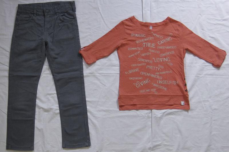 Set maat 128: Longsleeve Didi oranje + broek Hema grijs, Ophalen, Gebruikt, Meisje, Didi