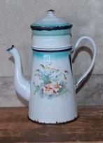 Oude brocante Franse emaille koffiepot bloemen viooltjes, Antiek en Kunst, Ophalen of Verzenden