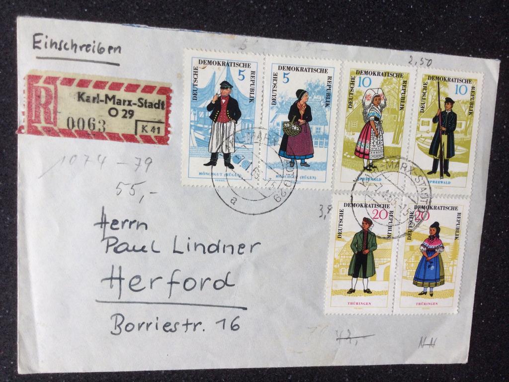 Envelop DDR Michel W Zd 145/146/149 gestempeld, Ophalen of Verzenden, Envelop