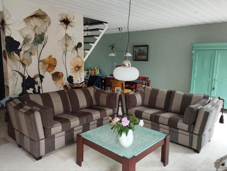 Kasteelbanken – tweedelig bankstel in zeer nette staat, Huis en Inrichting, Banken | Bankstellen, 75 tot 100 cm, Stof, Ophalen