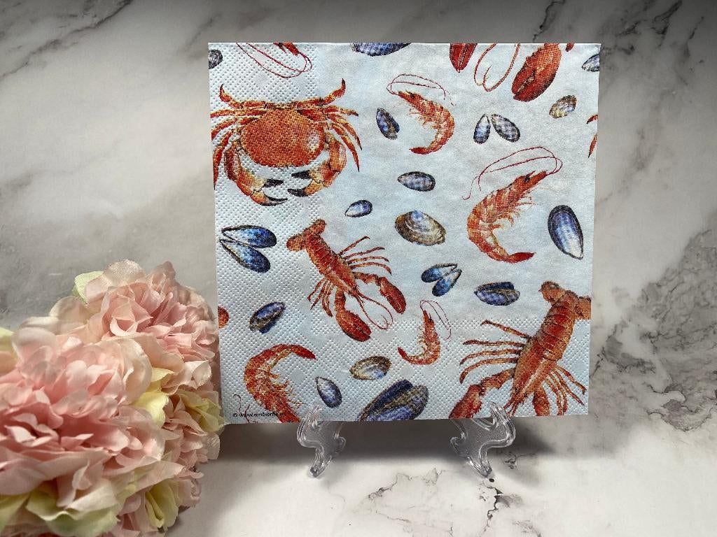 Knutsel blauw servet kreeft krab garnaal decoupage nr H726A, Zee en Strand, Nieuw, Ophalen of Verzenden, Papier of Karton