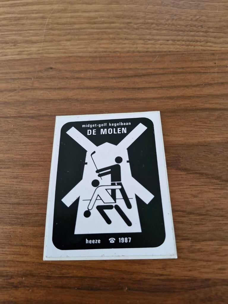 7076  sticker Midget-Golf Kegelbaan De Molen Heeze 1987, Ophalen of Verzenden, Gebruikt