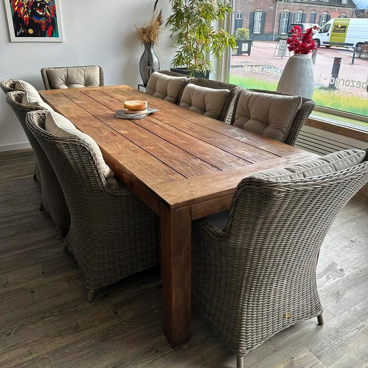 XL Mondial Tuinset – 8 stoelen – robuuste tafel — 3m bij 1m, Tuin en Terras, Tuinsets en Loungesets, Zo goed als nieuw, Wicker