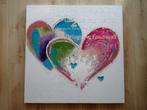 Schilderij kleurrijke harten 100x100cm:, Ophalen, Zo goed als nieuw, Schilderij, 75 tot 100 cm