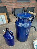 Antieke blauwe emaille melkbus en waterkan, Ophalen of Verzenden