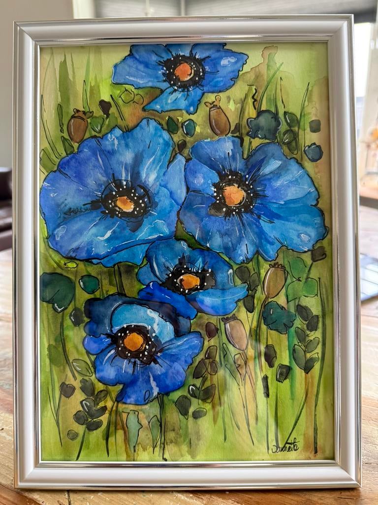 Blauwe Papavers klaprozen, Antiek en Kunst, Ophalen of Verzenden