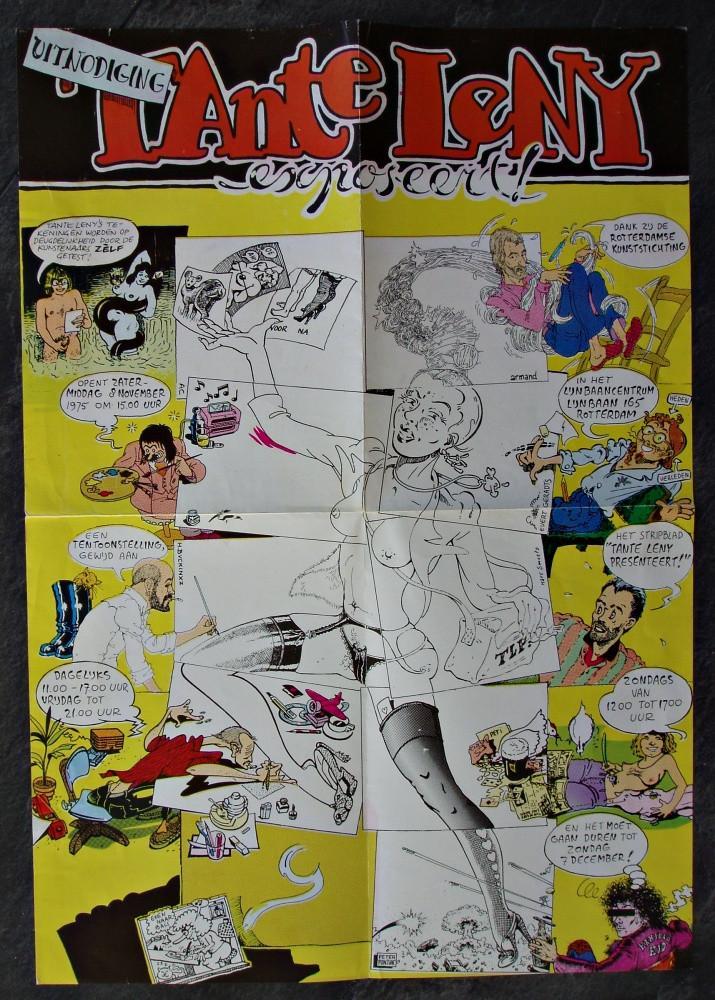 Uitnodiging Poster Tante Leny Exposeert! - Peter Pontiac, Verzamelen, Stripfiguren, Zo goed als nieuw, Plaatje, Poster of Sticker