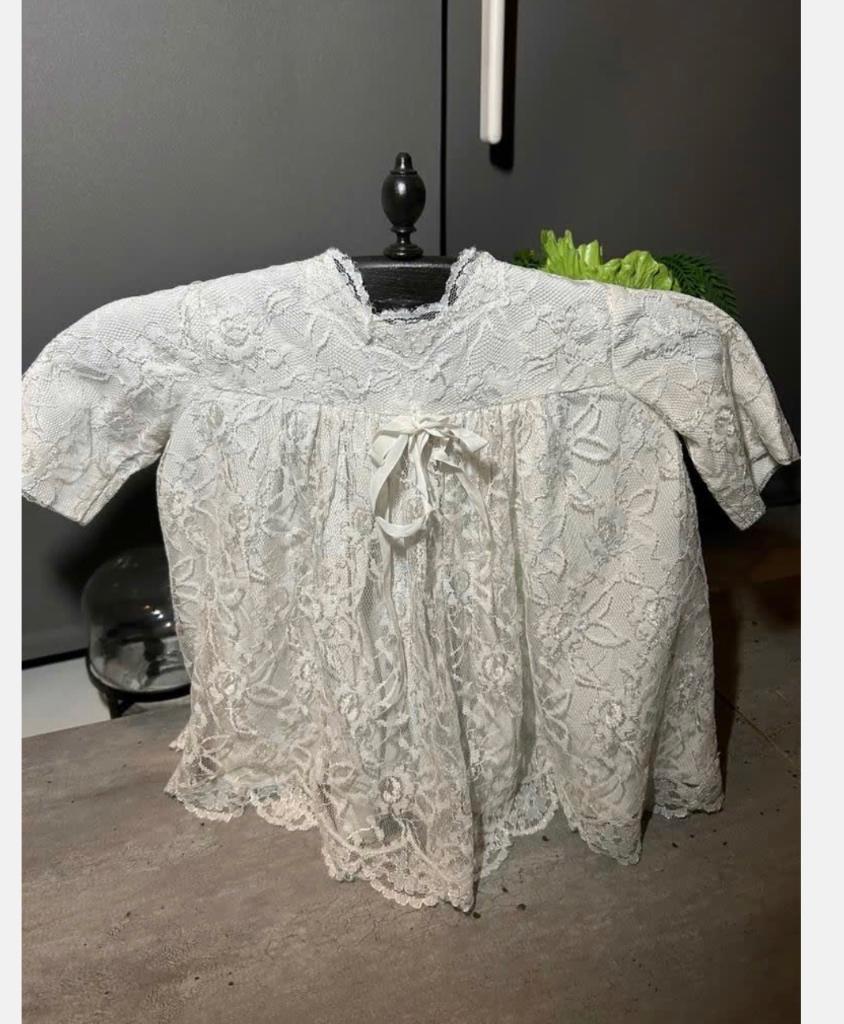 Brocante Kanten wit jurkje, doopjurkje voor baby of pop, Ophalen of Verzenden