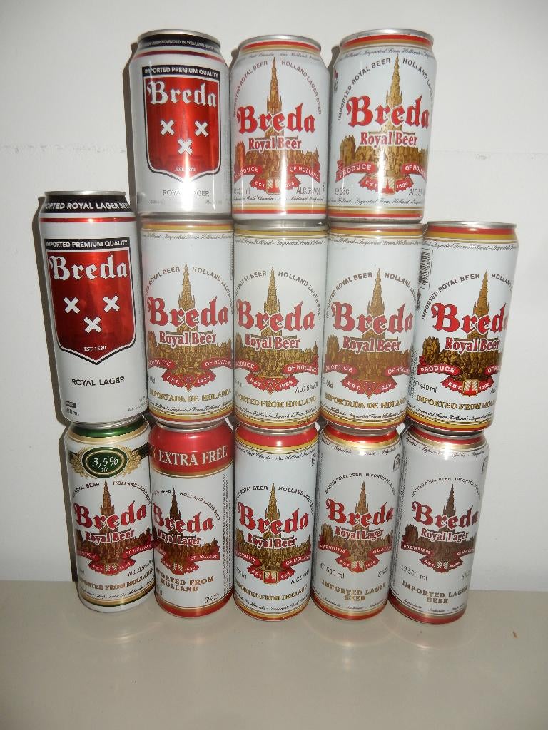 BREDA Bierblikjes, 13 verschillende, 33cl, 44cl en 50cl, Verzamelen, Ophalen of Verzenden, Overige typen, Overige merken
