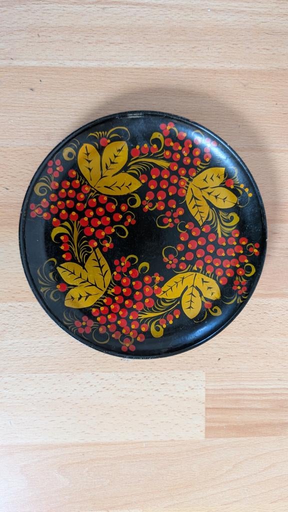 Vintage houten Russisch Khokhloma bord. Handbeschilderd, Ophalen of Verzenden, Zo goed als nieuw