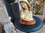 antiek beeld maria hooft met christus op houten voet, Ophalen of Verzenden