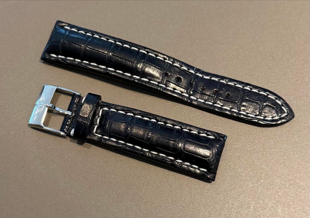 Origineel zwart lederen Breitling horlogebandje, Overige materialen, Leer, Breitling, Polshorloge