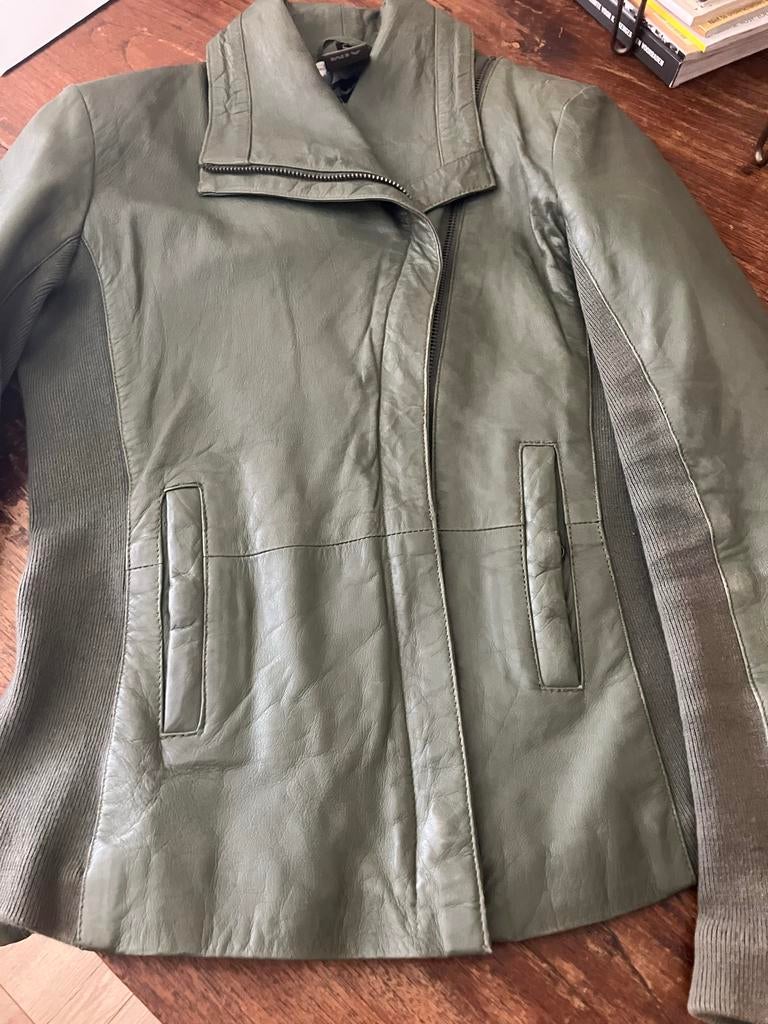 Groen lederen jasje maat S, Ophalen of Verzenden, Gedragen, Maat 36 (S), Groen