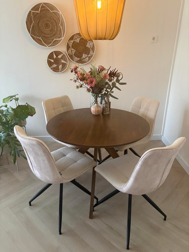 Ronde eettafel Ø90 cm massief eiken (evt. met stoelen), Huis en Inrichting, Ophalen, 50 tot 100 cm, 50 tot 100 cm, Zo goed als nieuw