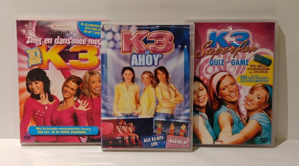 Set 3 K3‑dvd’s originele formatie zing dans quiz studio 100, Cd's en Dvd's, Dvd's | Kinderen en Jeugd, Zo goed als nieuw, Tv fictie