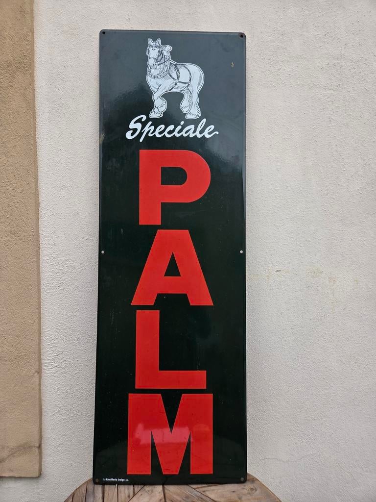 Vintage Palm Bier Emaille Reclamebord - 40x120 cm, Ophalen, Gebruikt, Reclamebord