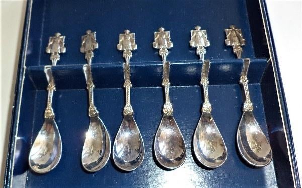 Vintage set 6 verzilverde mokkalepeltjes (90 ZS)  (7868), Antiek en Kunst, Ophalen
