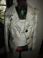 E1985 Vera Mont mt 38 jasje tweed roomwit zwart franje, Maat 38/40 (M), Wit, Ophalen of Verzenden, Zo goed als nieuw